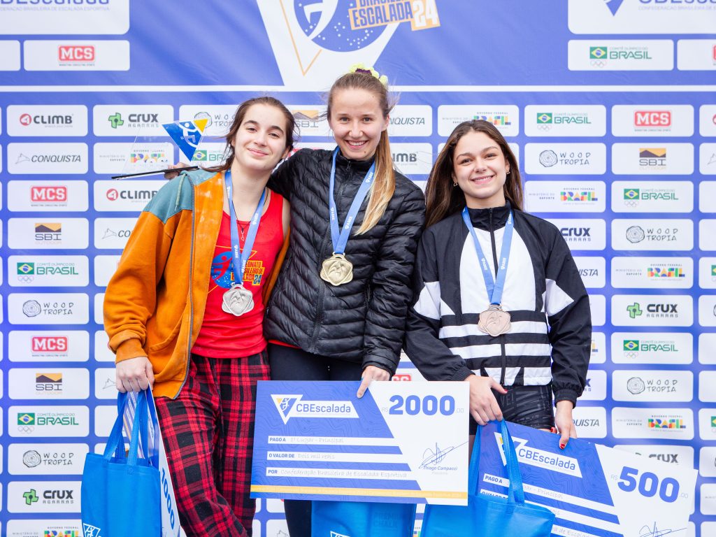 Pódio Feminino de Boulder 2024 | Foto: Aline Machado/CBEscalada